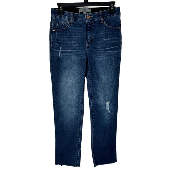 Wit & Wisdom SZ 2 Ankle Jeans Stretch Distressed Frayed Hems Whiskered Mid-Rise - Picture 1 of 8